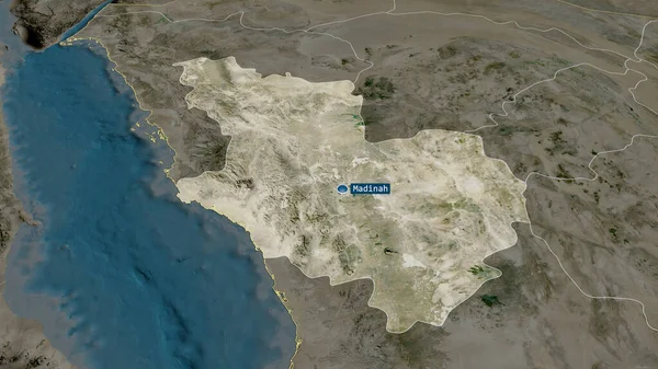Al Madinah - Suudi Arabistan bölgesi büyüyüp sermaye ile vurgulandı. Uydu görüntüleri. 3B görüntüleme