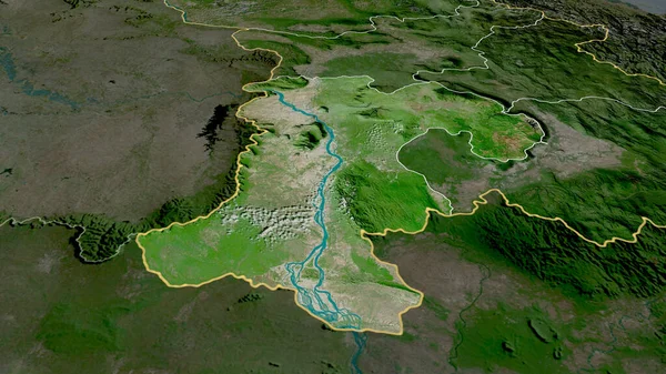 Шампасак Провинция Лаоса Увеличенная Выделенная Спутниковые Снимки Рендеринг — стоковое фото