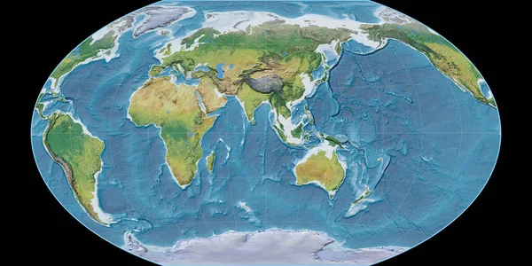 Světová Mapa Projekci Winkel Tripel Soustřeďuje Východní Délky Hlavní Fyziografické — Stock fotografie