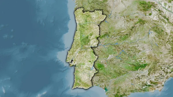 Portugal area on the satellite A map in the stereographic projection - raw composition of raster layers with dark glowing outline