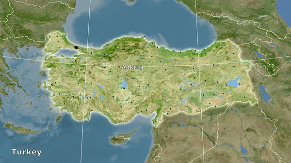 Zone Turquie Sur Satellite Une Carte Dans Projection Stéréographique Composition — Photo