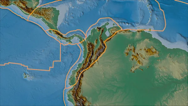 Las Placas Tectónicas Bordean Mapa Relieve Las Áreas Adyacentes Área — Foto de Stock