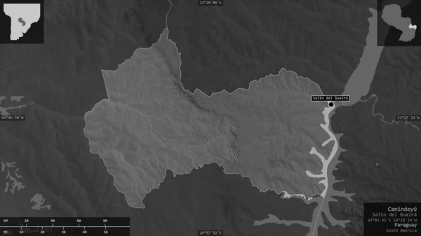 Canindeyu Кафедра Парагваю Граймасштабна Карта Озерами Річками Форма Представлена Проти — стокове фото
