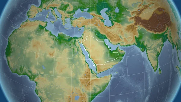 Arabia Saudita Quartiere Prospettiva Lontana Con Contorno Del Paese Mappa — Foto Stock