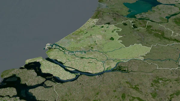 Zuid Holland Hollandia Tartomány Nagyítása Kiemelése Műholdas Képek Renderelés — Stock Fotó
