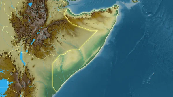 Obszar Somalii Topograficznej Mapie Ulg Projekcji Stereograficznej Surowa Kompozycja Warstw — Zdjęcie stockowe