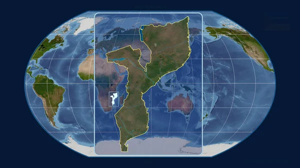 Zoomed View Mozambique Outline Perspective Lines Global Map Kavrayskiy Projection — Stock Photo, Image