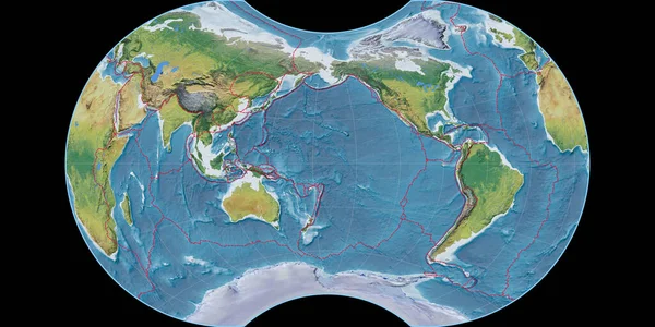 Světová Mapa Maurerově Zjevné Kulové Projekci Soustředěná 170 Západní Délky — Stock fotografie