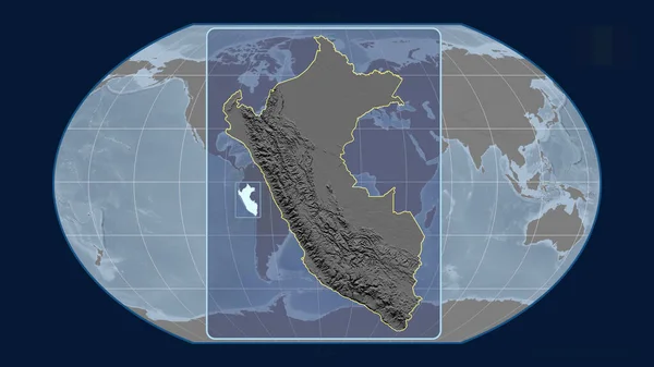 Zoomed View Peru Outline Perspective Lines Global Map Kavrayskiy Projection — Stock Photo, Image