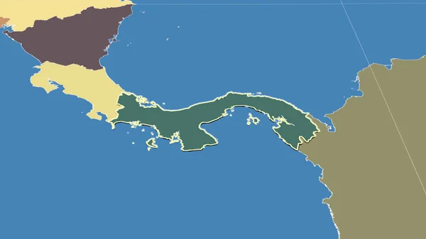 Panamá Barrio Perspectiva Oblicua Distante Forma Delineada Mapa Color Las — Foto de Stock