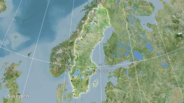 Suecia Zona Satélite Mapa Proyección Estereográfica Composición Principal — Foto de Stock