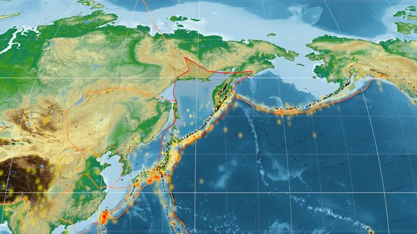 Okhotsk Tektoniska Plattan Beskrivs Den Globala Färg Fysisk Karta Kavrayskiy — Stockfoto