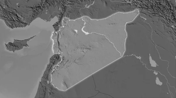 立体投影の二階の標高マップ上のシリアエリア 光輝く輪郭を持つラスター層の生の組成 — ストック写真