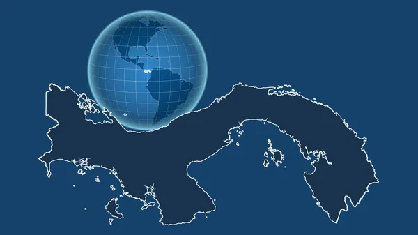 Панама Глобус Формі Країни Проти Збільшеної Карти Контуром Ізольованим Синьому — стокове фото