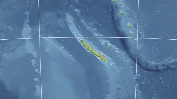 Нова Каледонія Сусідство Далека Перспектива Обрисами Країни Карта Рельєфу — стокове фото