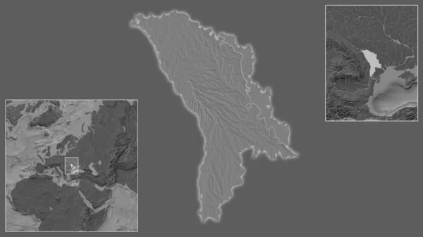 Zbliżenie Mołdawii Jej Lokalizacji Regionie Centrum Dużą Skalę Światowej Mapy — Zdjęcie stockowe
