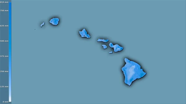 Opady Najmokrego Miesiąca Obszarze Stanów Zjednoczonych Hawaje Projekcji Stereograficznej Legendą — Zdjęcie stockowe