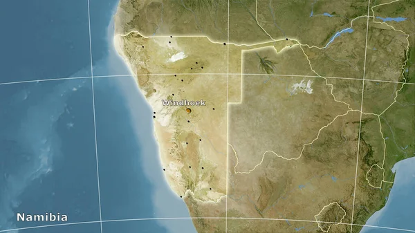 Área Namíbia Mapa Satélite Projeção Estereográfica Composição Principal — Fotografia de Stock