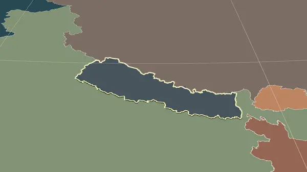 Nepal Vecindario Perspectiva Oblicua Distante Forma Delineada Mapa Color Las — Foto de Stock