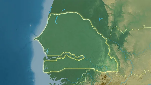 Senegal Area Topographic Relief Map Stereographic Projection Raw Composition Raster — Stock Photo, Image