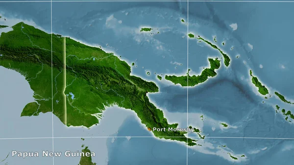 Papua Neuguinea Auf Der Satelliten Karte Der Stereographischen Projektion Hauptkomposition — Stockfoto