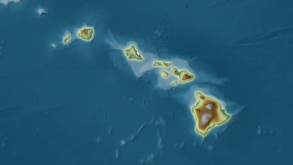 美国夏威夷地区地形图上的立体投影地形救济图 有发光轮廓的栅格层的原始组成 — 图库照片