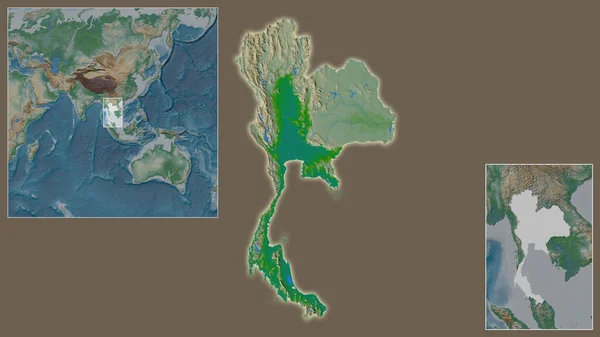 Primer Plano Tailandia Ubicación Región Centro Mapa Mundial Gran Escala — Foto de Stock