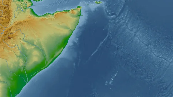 Somalii Zbliżenie Perspektywy Kraju Bez Zarysu Kolor Mapa Fizyczna — Zdjęcie stockowe