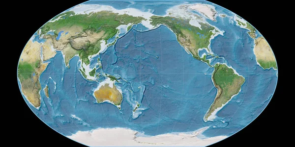 Mappa Del Mondo Nella Proiezione Winkel Tripel Centrata 170 Longitudine — Foto Stock