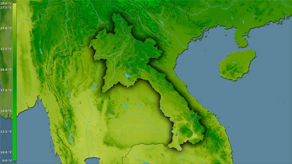 Roczna Średnia Temperatura Wewnątrz Obszaru Laosu Projekcji Stereograficznej Legendą Surowa — Zdjęcie stockowe