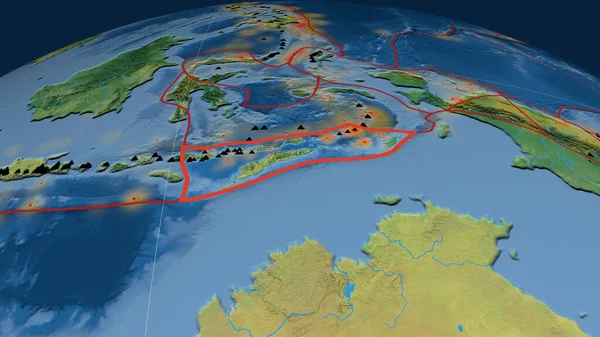 Timor Tektonische Platte Umrissen Auf Dem Globus Topographische Karte Rendering — Stockfoto