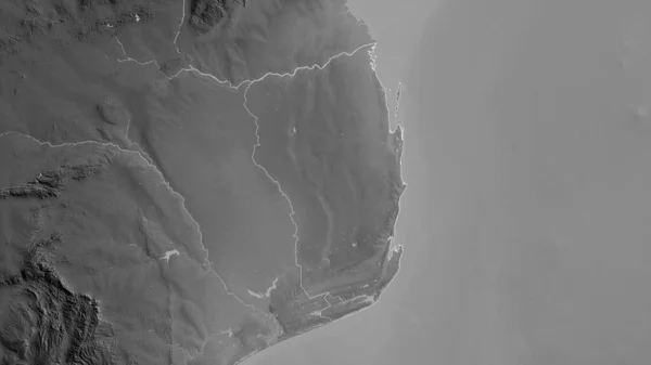 Инхамбане Провинция Мозамбик Карта Масштабе Grayscaled Лаками Риверами Форма Очерченная — стоковое фото