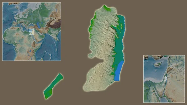 Primer Plano Palestina Ubicación Región Centro Mapa Mundial Gran Escala — Foto de Stock