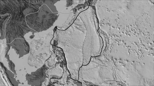 Outlined Philippine Sea Tectonic Plate Borders Adjacent Plates Bilevel Elevation — Stock Photo, Image