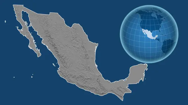 Мексика Глобус Формой Страны Фоне Увеличенной Карты Контуром Выделенным Синем — стоковое фото