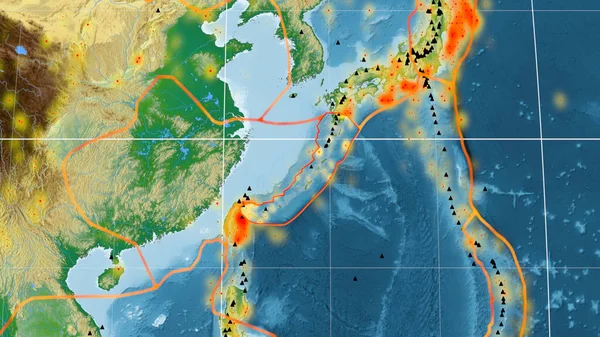 Placa Tectónica Okinawa Delineada Mapa Físico Color Global Proyección Kavrayskiy — Foto de Stock