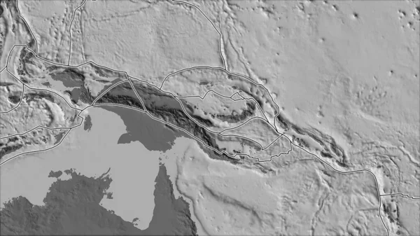 Płyty Tektoniczne Graniczą Dwupoziomową Mapą Elewacyjną Obszarów Przylegających Płyty Woodlark — Zdjęcie stockowe