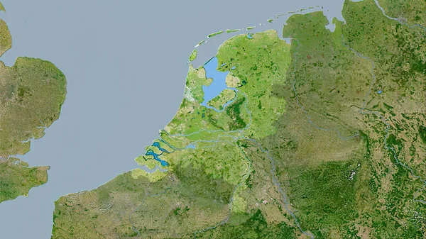 Paesi Bassi Area Sulla Mappa Satellitare Nella Proiezione Stereografica Composizione — Foto Stock