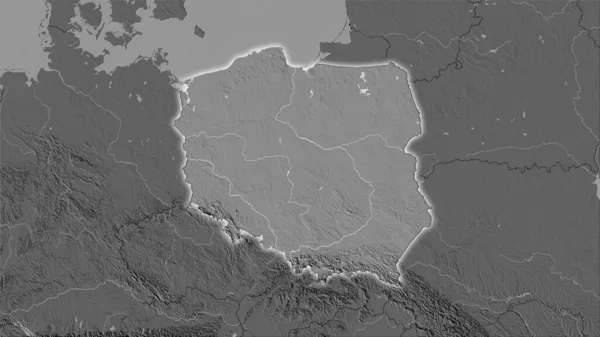 Stereografik Projeksiyonda Polonya Nın Bilek Yüksekliği Haritasında Işık Yansıtan Raster — Stok fotoğraf