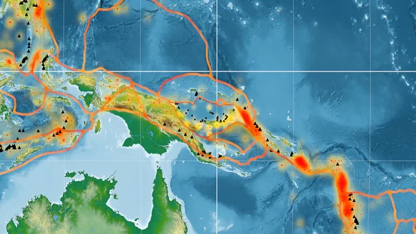 南ビスマルク地殻プレートは カヴァライスキー予測における全球色物理学的地図上で概説された 3Dレンダリング — ストック写真