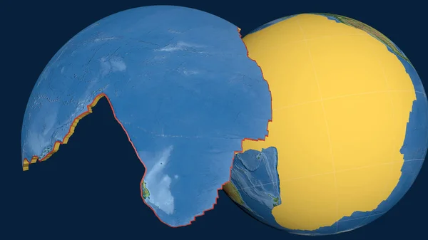 Pacifische Tektonische Plaat Geëxtrudeerd Gepresenteerd Tegen Wereldbol Topografische Kaart Weergave — Stockfoto
