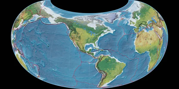Mapa Mundo Projeção Raisz Armadillo Centrada Longitude Oeste Principais Características — Fotografia de Stock