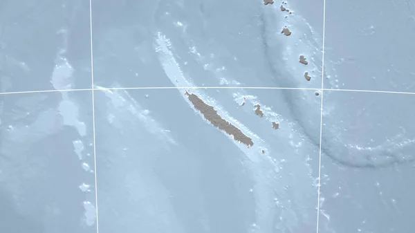 Nová Kaledonie Sousedství Vzdálená Perspektiva Obrysem Země Mapa Elevace Stupních — Stock fotografie