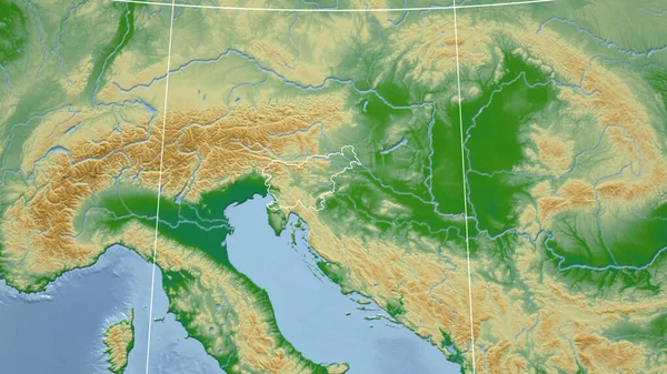 Słowenia Sąsiedztwo Odległa Perspektywa Zarysem Kraju Kolor Mapa Fizyczna — Zdjęcie stockowe