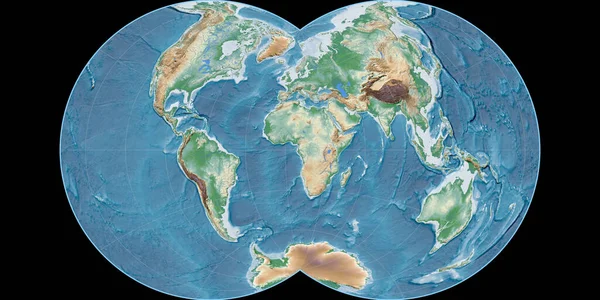 Carte Monde Dans Projection Maurer Full Globular Centrée Sur Longitude — Photo