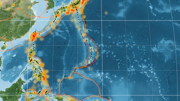 Mariana Tektonische Plaat Geschetst Wereldwijde Satellietbeelden Mollweide Projectie Weergave — Stockfoto