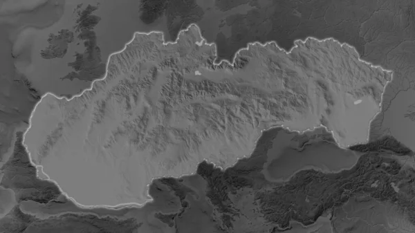 Slovakia Area Enlarged Glowed Darkened Background Its Surroundings Grayscale Bumped — Stock Photo, Image