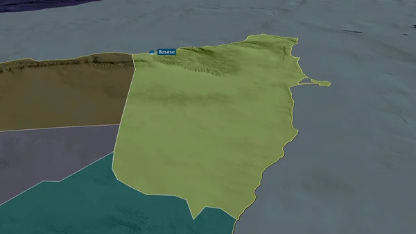 バーリ ソマリアの地域は拡大し 首都で強調表示されました 行政区画の色と衝突した地図 3Dレンダリング — ストック写真