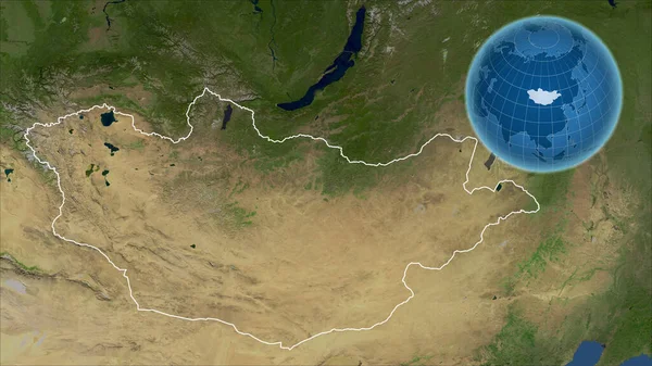 Mongolia Globo Con Forma Del Paese Contro Mappa Ingrandita Con — Foto Stock