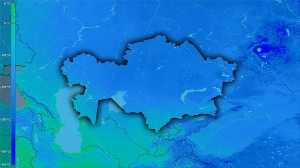 Température Minimale Mois Froid Dans Région Kazakhstan Dans Projection Stéréographique — Photo